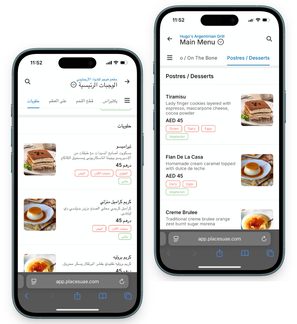Places digital restaurant menu mockup
